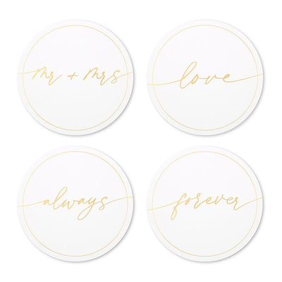 Round Paper Drink Coasters - Mr And Mrs Collection - Set Of 12 - Forever Wedding Favors