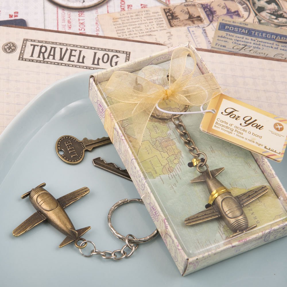 Antique Brass Vintage Airplane Key Chain - Forever Wedding Favors