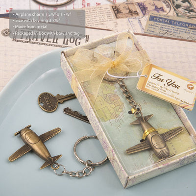 Antique Brass Vintage Airplane Key Chain - Forever Wedding Favors
