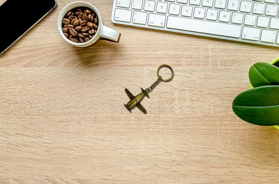 Antique Brass Vintage Airplane Key Chain - Forever Wedding Favors