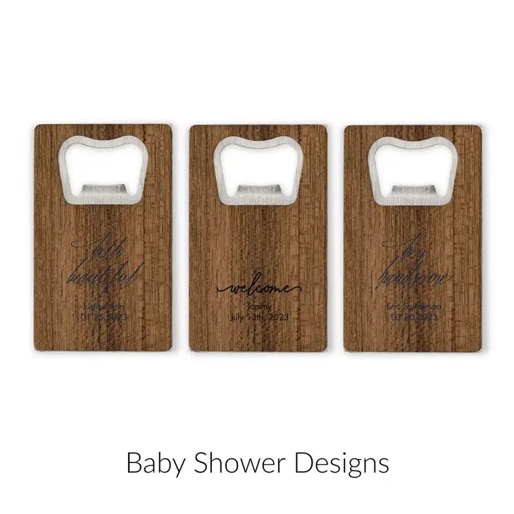 Baby Shower Wood Veneer Credit Card Bottle Opener Favor - Forever Wedding Favors