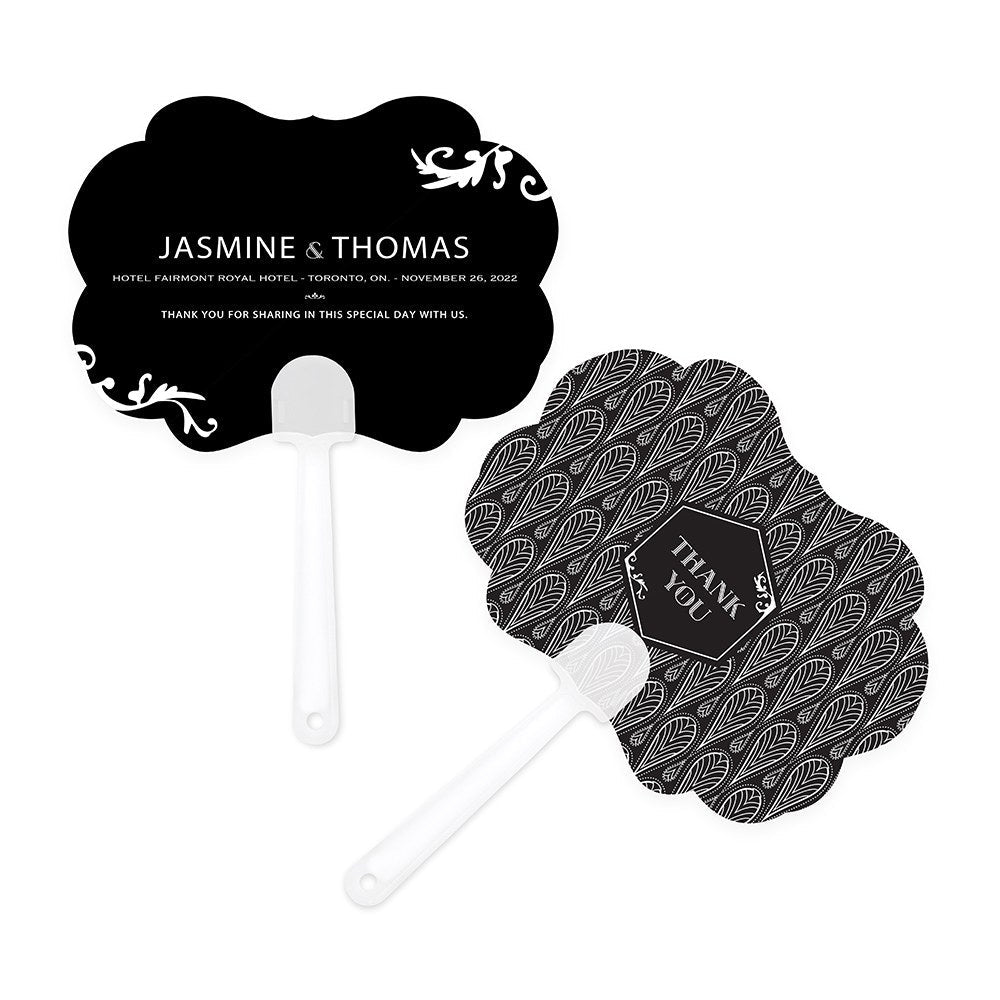 Black And Gold Opulence Personalized Hand Fan - Forever Wedding Favors
