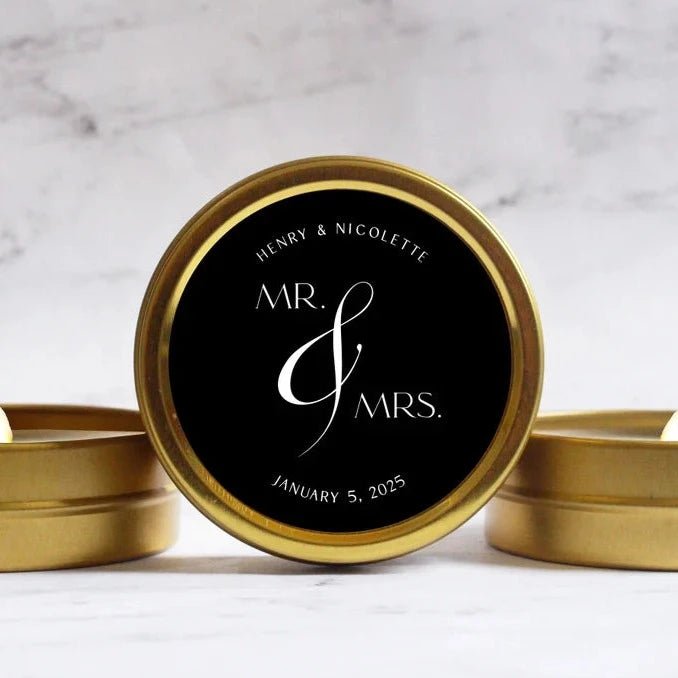 Black Tie Mr. and Mrs. Candle Favors - Forever Wedding Favors