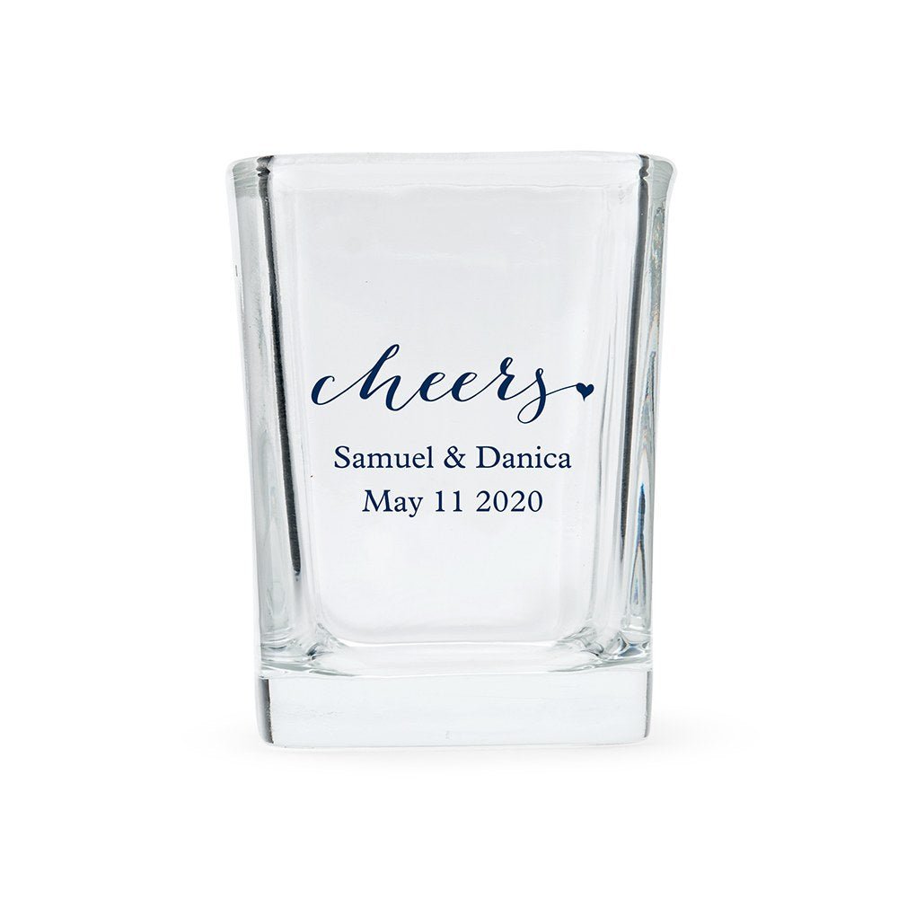 Cheers Square Shot Glass Printed Wedding Favor - Forever Wedding Favors