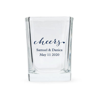 Cheers Square Shot Glass Printed Wedding Favor - Forever Wedding Favors