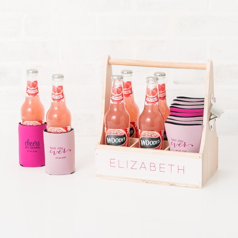 Custom Neoprene Foam Beer Can Drink Holder - Pastel Pink - Forever Wedding Favors
