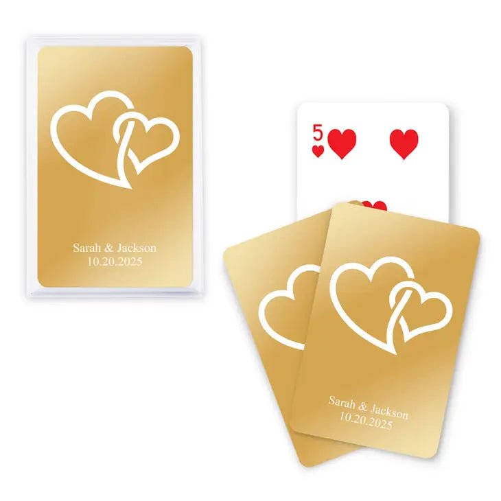 Double Hearts Metallic Playing Cards - Forever Wedding Favors