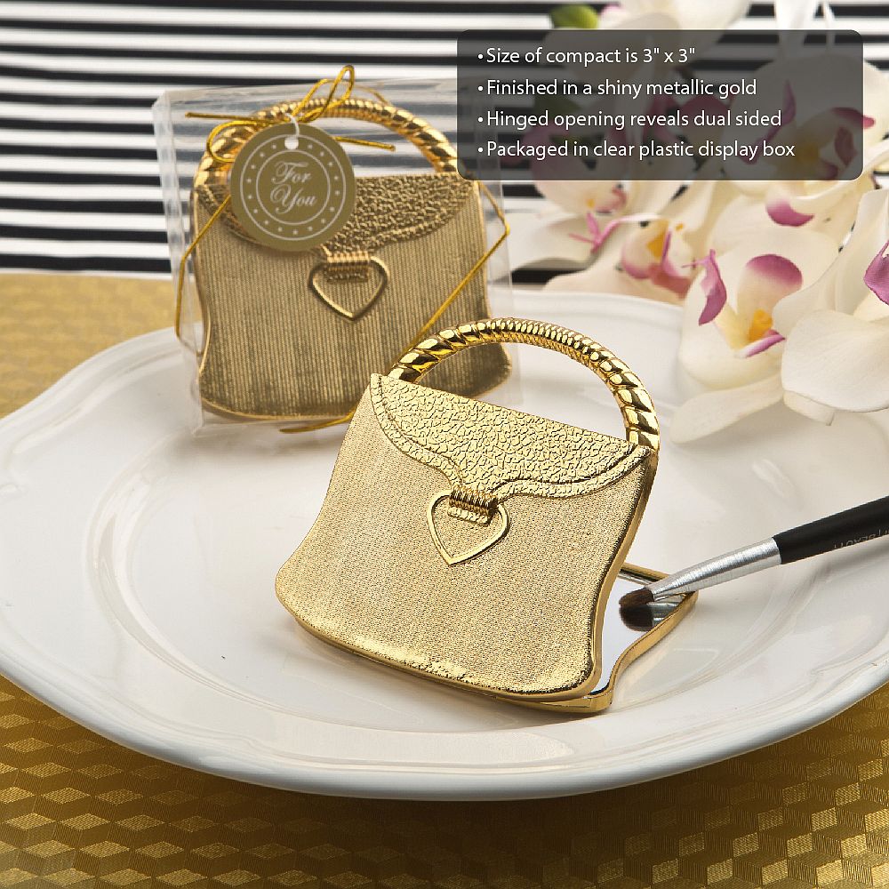 'Elegant Reflections' Gold Purse Compact Mirror - Forever Wedding Favors