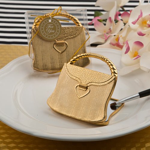 'Elegant Reflections' Gold Purse Compact Mirror - Forever Wedding Favors