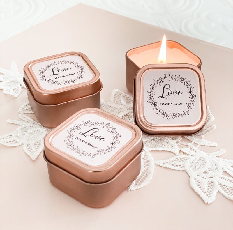 Floral Candle Tin Favors - Rose Gold - Forever Wedding Favors