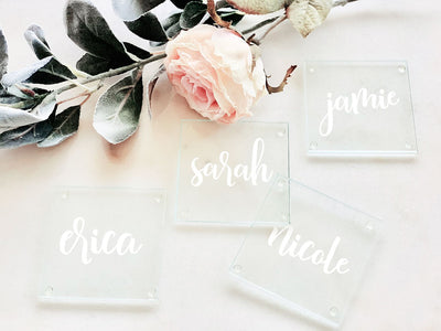 Glass Place Card Coaster - Forever Wedding Favors
