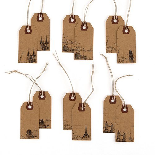 "Global Destinations" Vintage Paper Shipping Tags With Twine Ties - Forever Wedding Favors