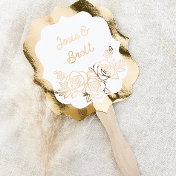 Gold Foil Paddle Fans - Forever Wedding Favors