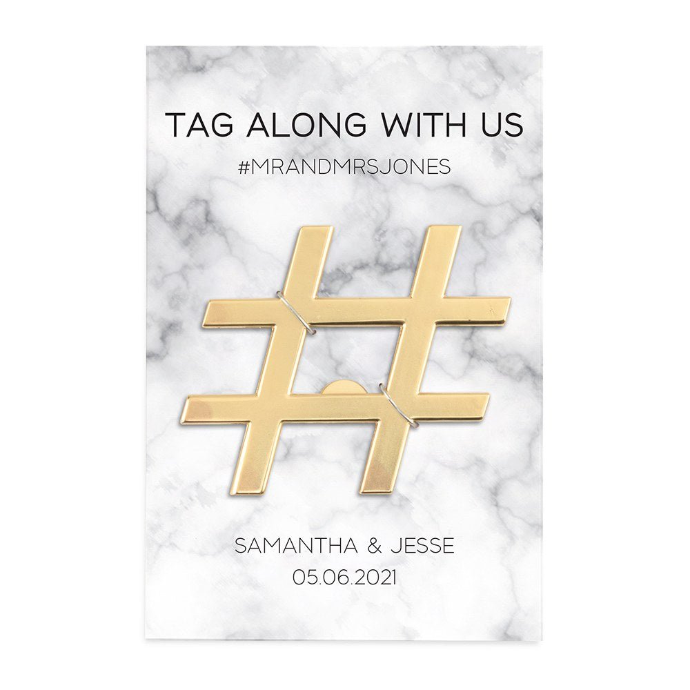 Gold Hashtag Bottle Opener Wedding Favor - Tag Along With Us - Forever Wedding Favors