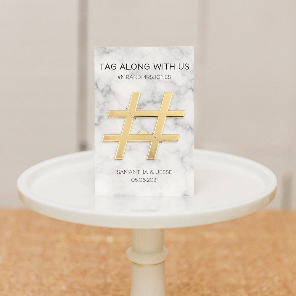 Gold Hashtag Bottle Opener Wedding Favor - Tag Along With Us - Forever Wedding Favors