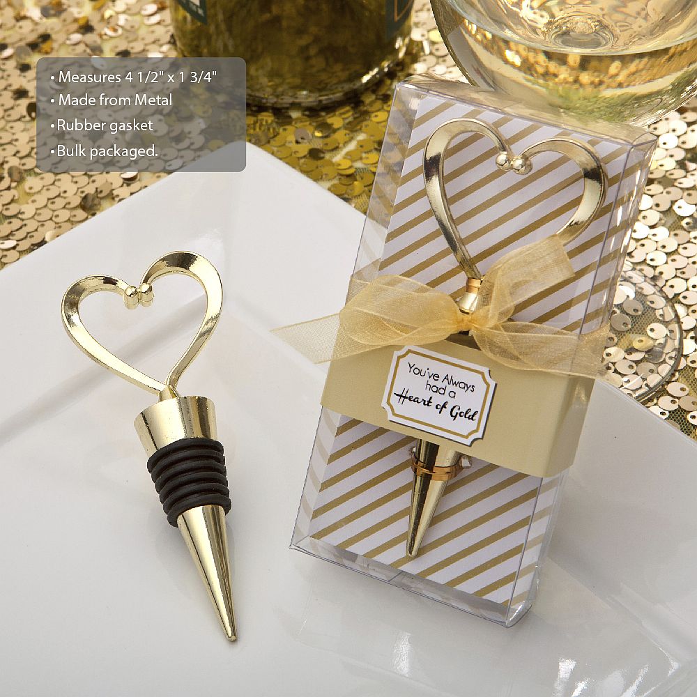 Gold Heart Bottle Stopper - Forever Wedding Favors