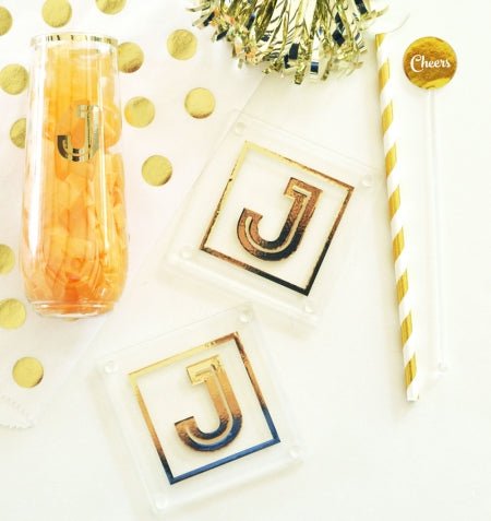 Gold Monogram Coasters (Set of 2) - Forever Wedding Favors