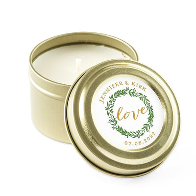 Gold Tin Candle - Love Wreath - Forever Wedding Favors