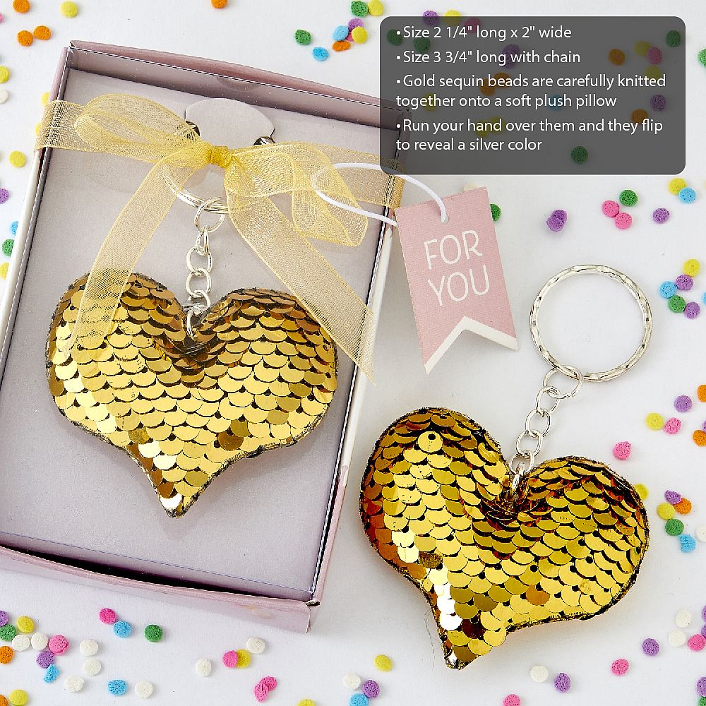 Gold/Silver Sequin Heart Key Chain - Forever Wedding Favors