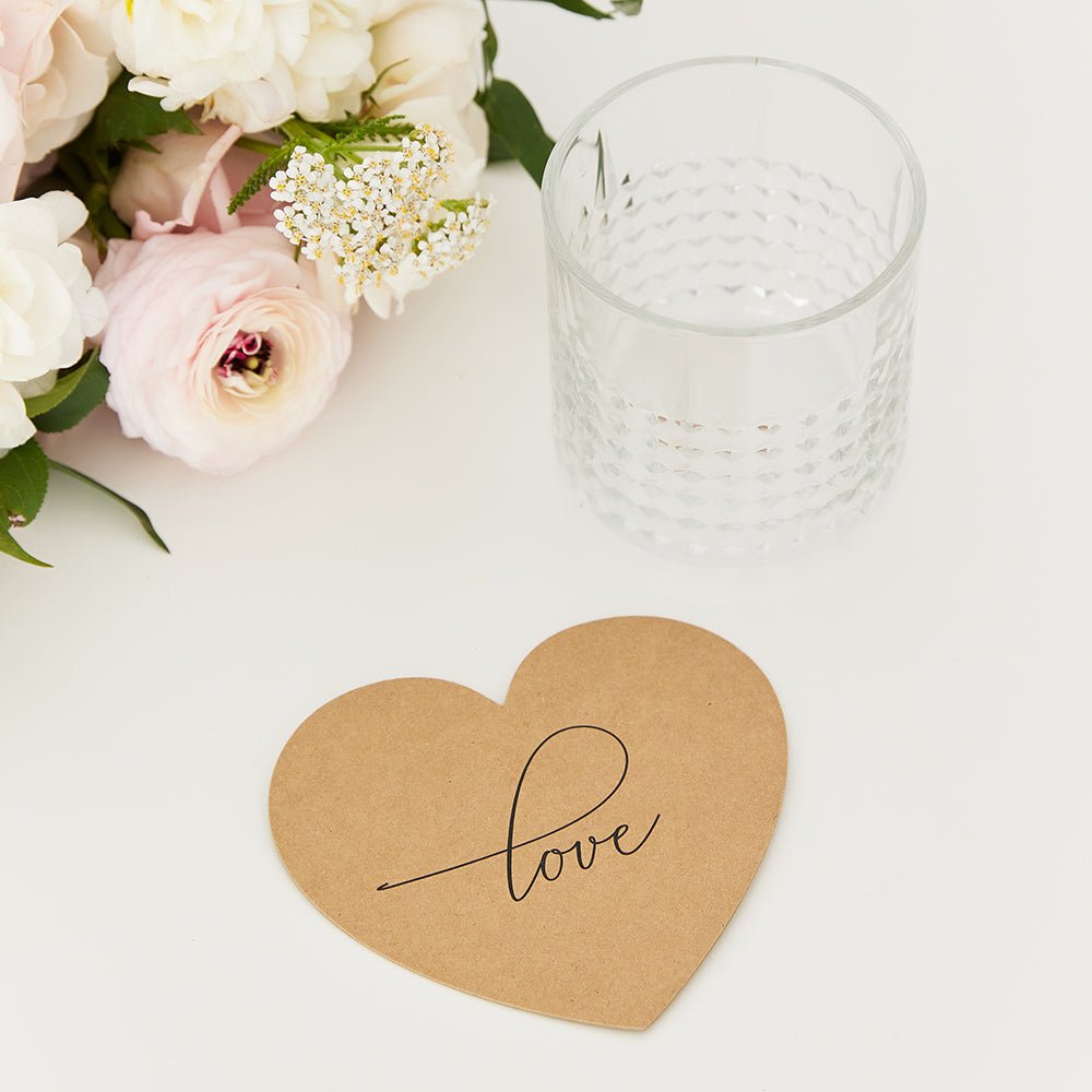 Heart Shaped Paper Drink Coasters - Love - Set Of 12 - Forever Wedding Favors