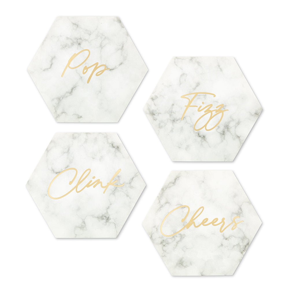 Hexagonal Paper Drink Coasters - Geo Marble Collection - Set Of 12 - Forever Wedding Favors