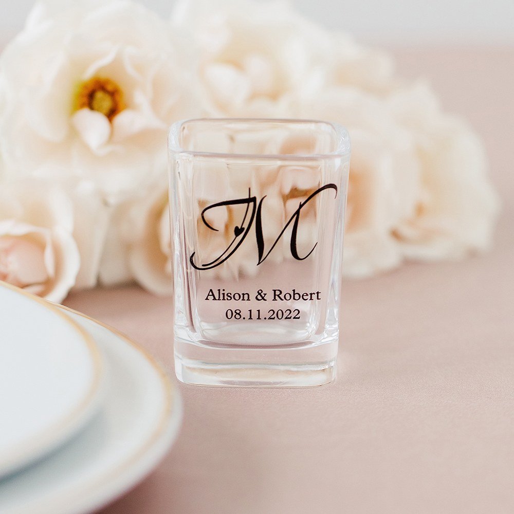 Initial Square Shot Glass Wedding Favor - Forever Wedding Favors