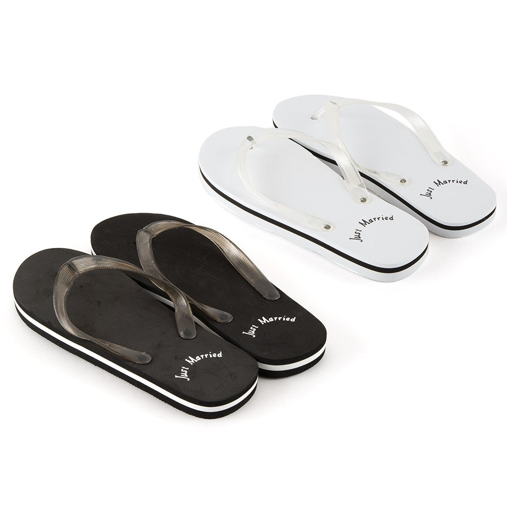 Just Married Wedding Favor Flip Flops - Black And White - Forever