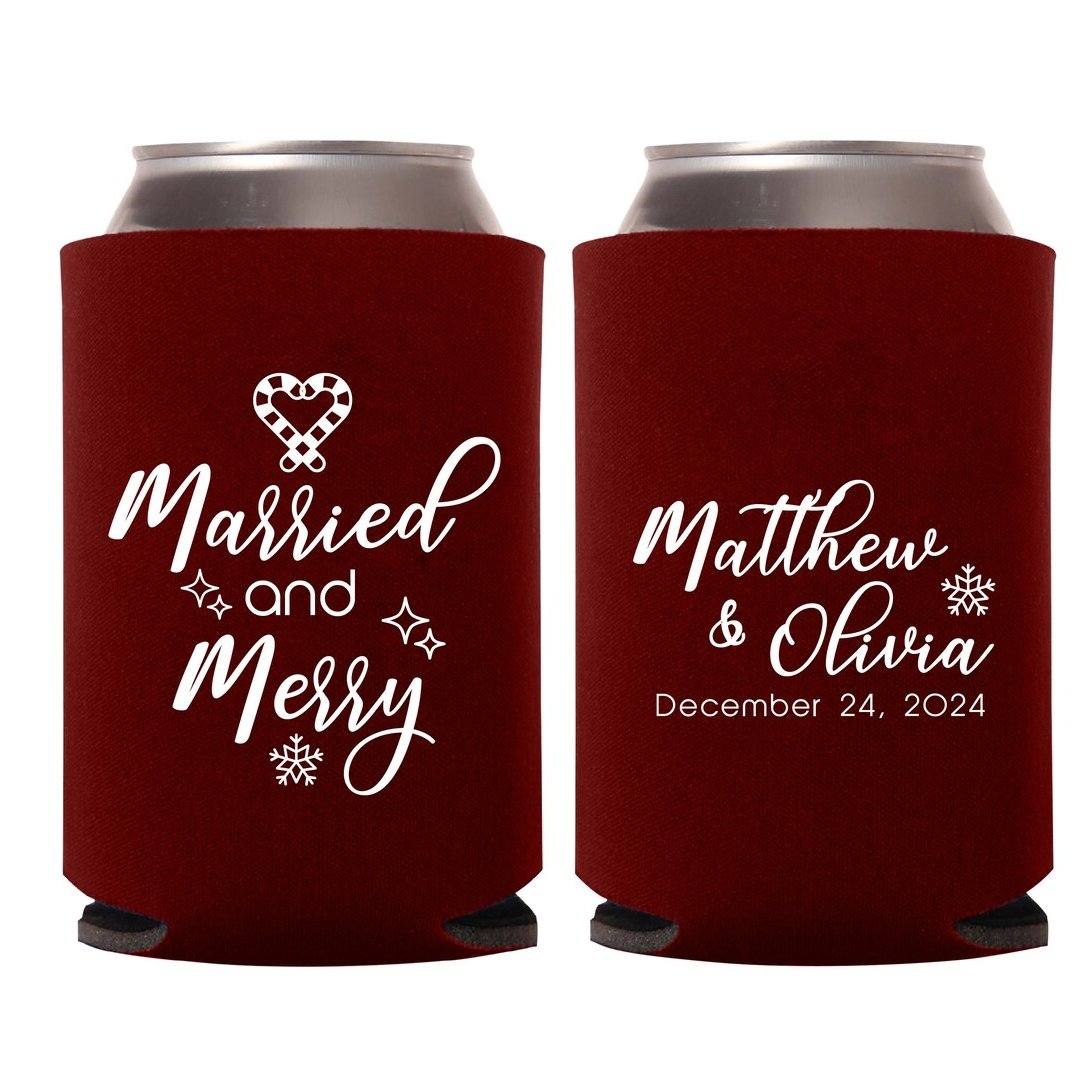 Married and Merry Wedding Can Coolers - Forever Wedding Favors