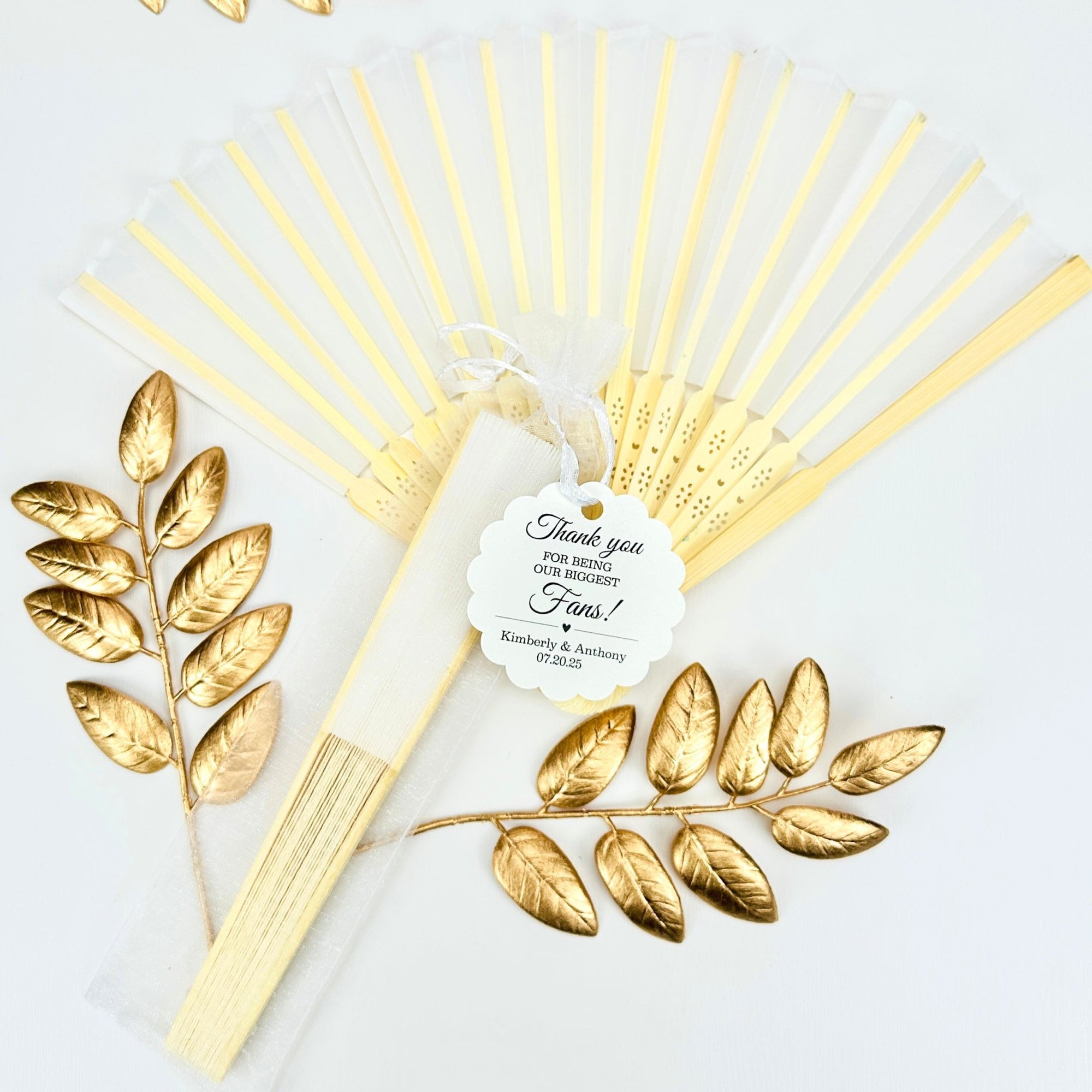 10 Summer Wedding Hand Fans Guest Gift With Personalised Tag