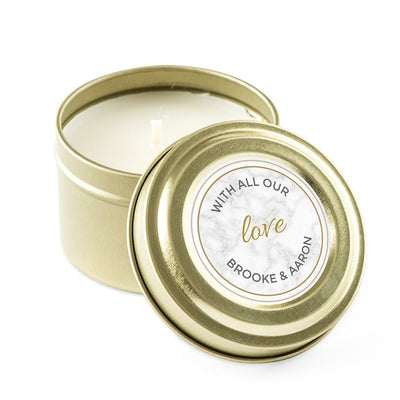 Personalized Gold Tin Candle - Geo Marble - Forever Wedding Favors