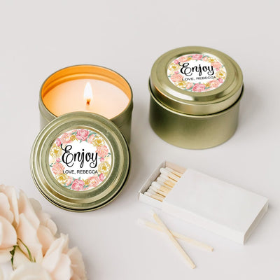 Personalized Gold Tin Candle - Modern Floral - Forever Wedding Favors