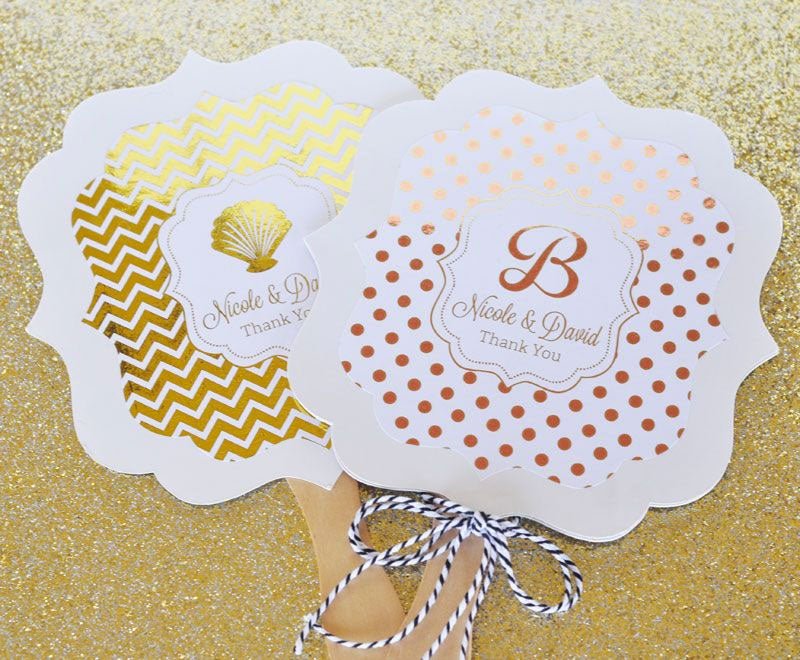 Personalized Metallic Foil Paddle Fans - Forever Wedding Favors