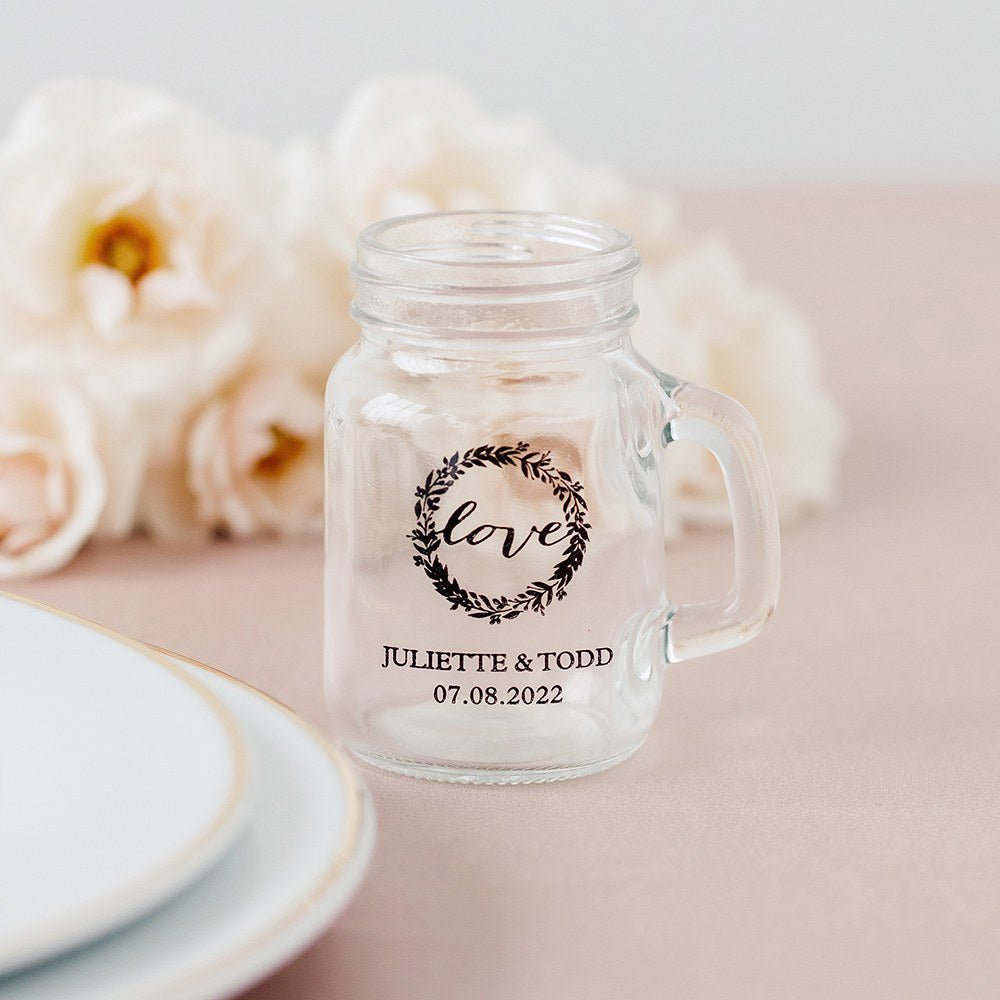 Salt & Pepper Shaker Set - Mason Jars With Handle Personalized For