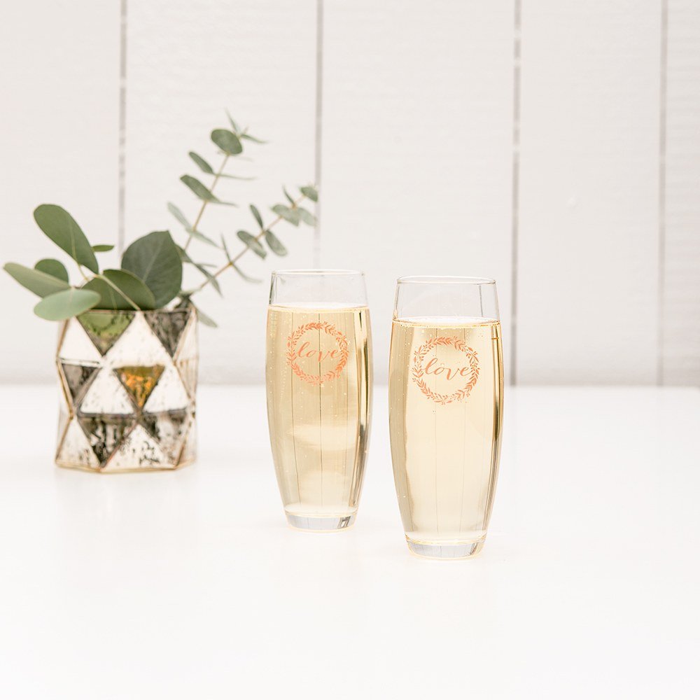 Personalized Stemless Toasting Champagne Flute Wedding Favor Gift - Forever Wedding Favors