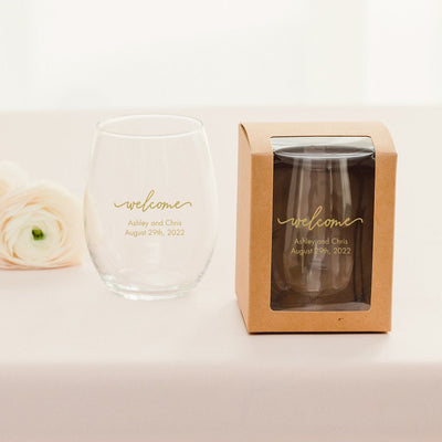 Personalized Stemless Wine Glass Wedding Favor – 15oz - Forever Wedding Favors