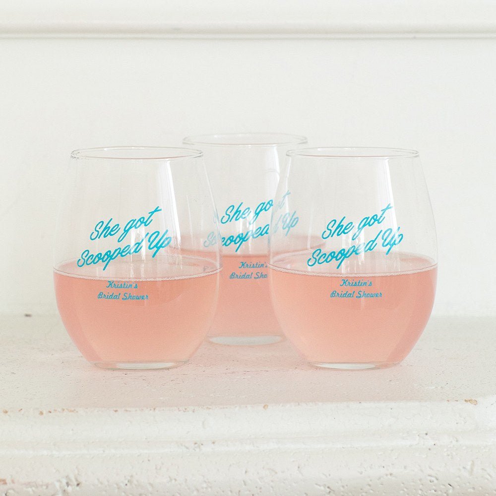 Personalized Stemless Wine Glass Wedding Favor - 9 oz - Forever Wedding Favors