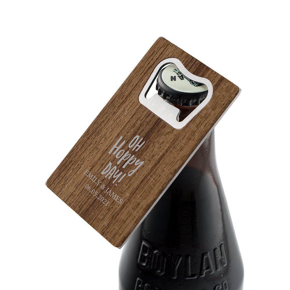 Personalized Wood Veneer Credit Card Bottle Opener Favor - Forever Wedding Favors