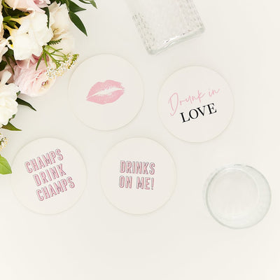 Round Paper Drink Coasters - Bachelorette Collection - Set Of 12 - Forever Wedding Favors