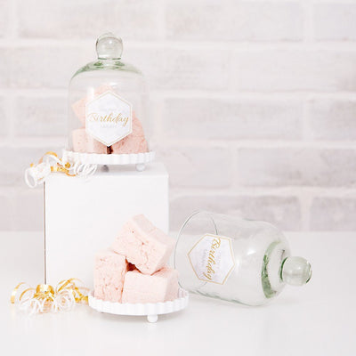 Small Glass Bell Jar With White Base Wedding Favor - Forever Wedding Favors