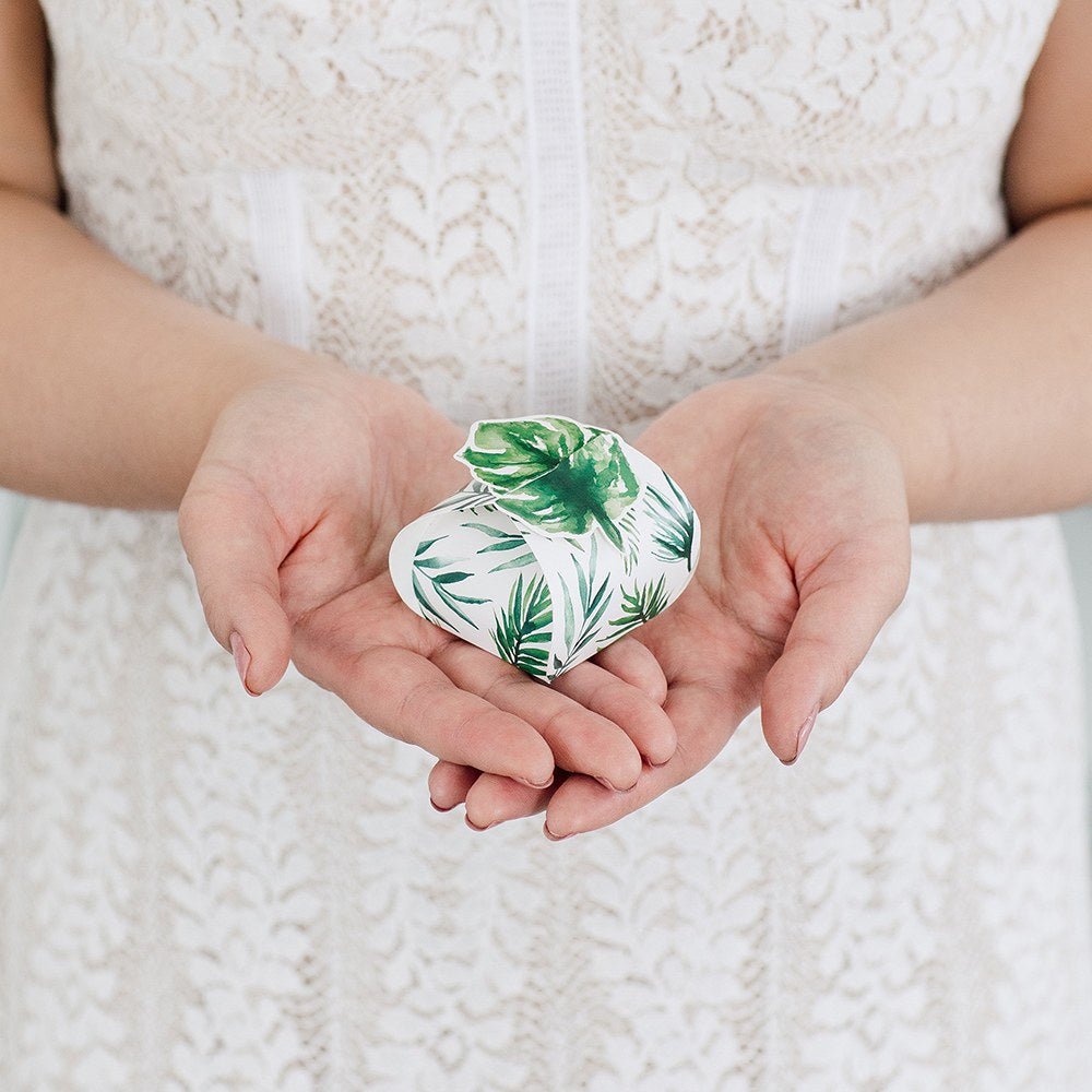 Uniquely Shaped Paper Wedding Favor Boxes - Palm Leaf - Forever Wedding Favors