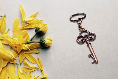 Vintage Skeleton Key Themed Key Chain - Forever Wedding Favors