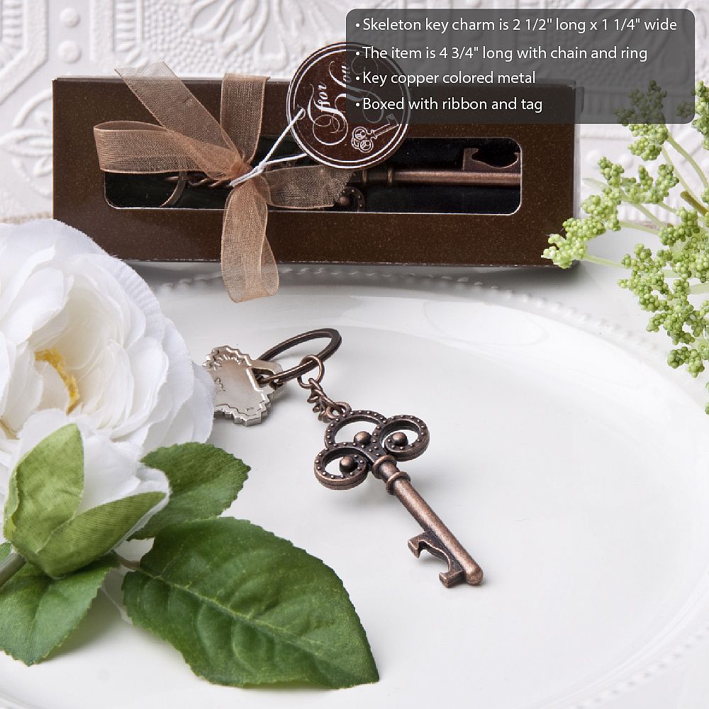 Vintage Skeleton Key Themed Key Chain - Forever Wedding Favors
