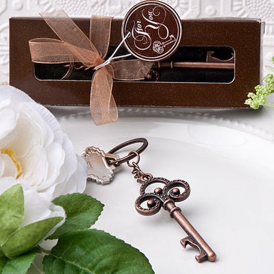 Vintage Skeleton Key Themed Key Chain - Forever Wedding Favors