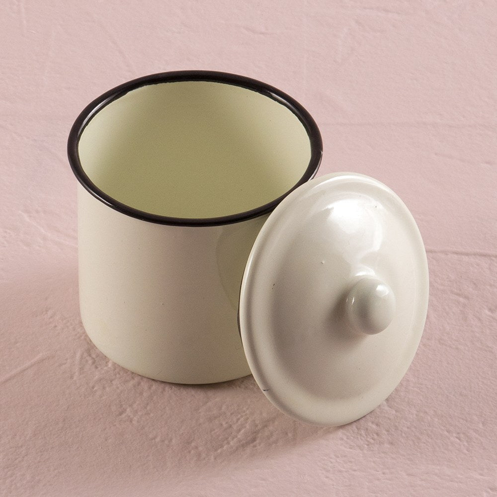 Vintage White Enamelware Canister With Lid Favor - Forever Wedding Favors