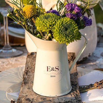 Vintage White Enamelware Pitcher - Forever Wedding Favors