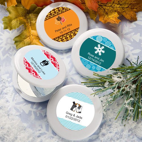 Winter Personalized Mirror Compact Favors - Forever Wedding Favors
